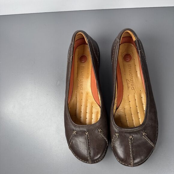 Clarks Unstructured Womens Rosily Brown‎ Leather Slip On Shoes Size 6 M Comfort - Picture 3 of 10